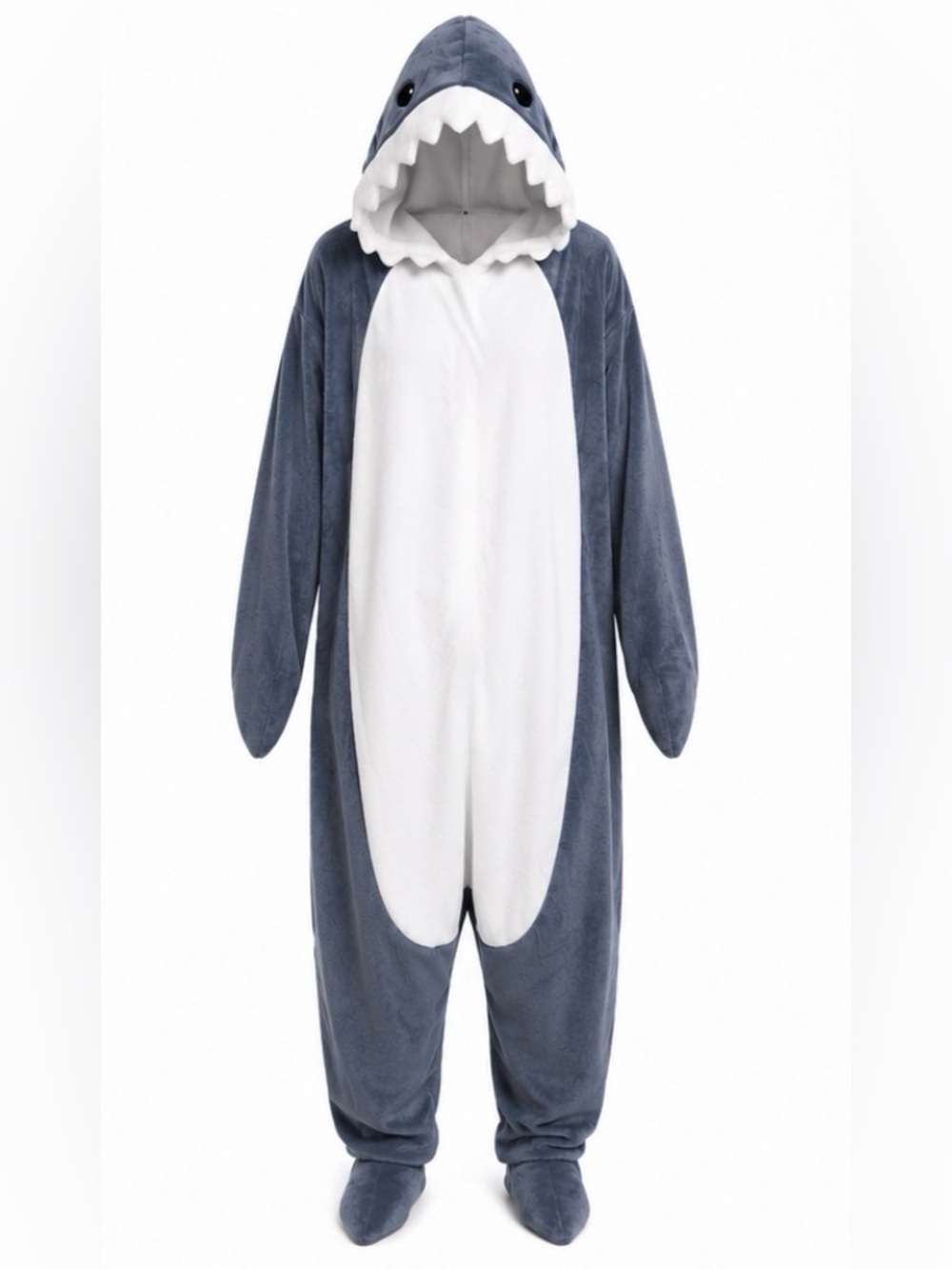 Shark Costume Onesie - Gray and White Plush Hoodie